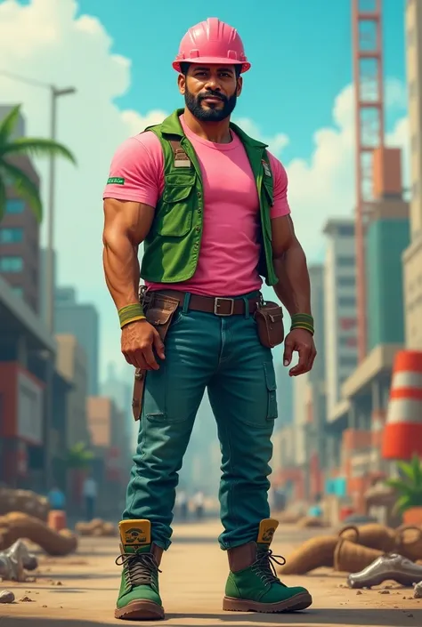 A character, or an avatar ,  with human characteristics that represents workers ,  to be the main character of a professional Instagram .  And leave him with the pink and green clothes, And make a Brazilian and masculine character.