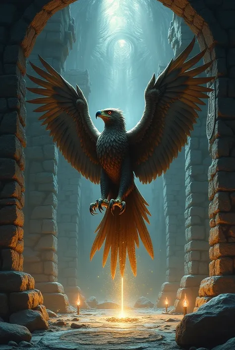 hawk totem illustration, dungeon and dragons style