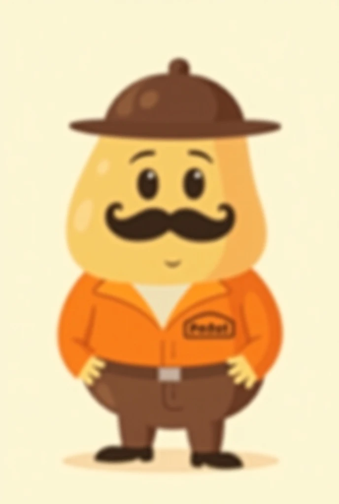 Draw a picture of a happy potato being a deliverer , simple style with mustache ,  hat and an orange blouse written potato dot for company logo but with more serious features, Its simpler to be an iFood store brand logo