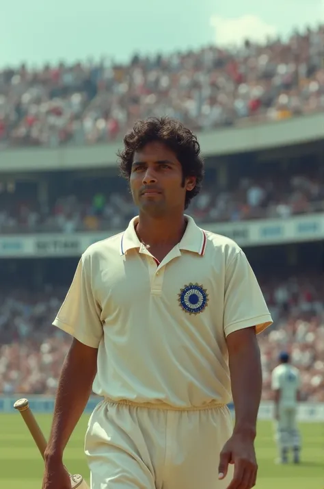 Making His Debut for India (Age 16):

A 16-year-old Sachin wearing the Indian cricket teams jersey for the first time, standing on a cricket field in Pakistan. The stadium is large and packed with spectators, and opposite him are legendary Pakistani fast b...