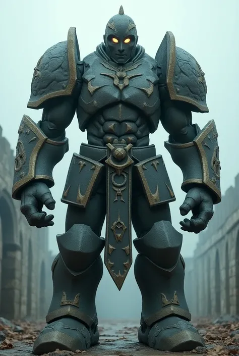 ( ,4K,8k,   High resolution   ,masterpiece:1.2),super detailed,  Whole body, a medieval stone golem, wearing stone armor, stone plates all over the body, glowing eyes 