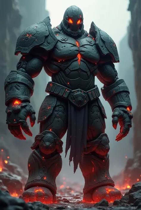 ( ,4K,8k,   High resolution   ,masterpiece:1.2),super detailed,  Whole body,  a medieval golem made of stone and lava, wearing stone armor, stone plates all over the body , glowing eyes 