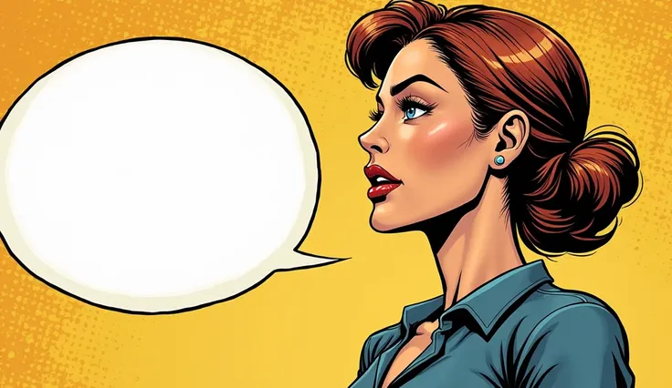 comic book page. A woman is saying something and there is a bubble around her mouth.