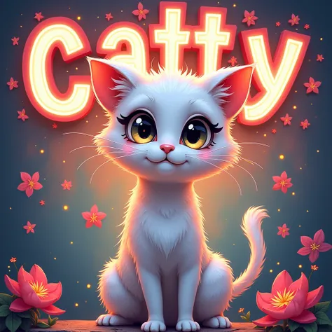 Cute and beautiful and pretty retty catgirl, "CatTy" is written in intricate lettering and vibrant colors 