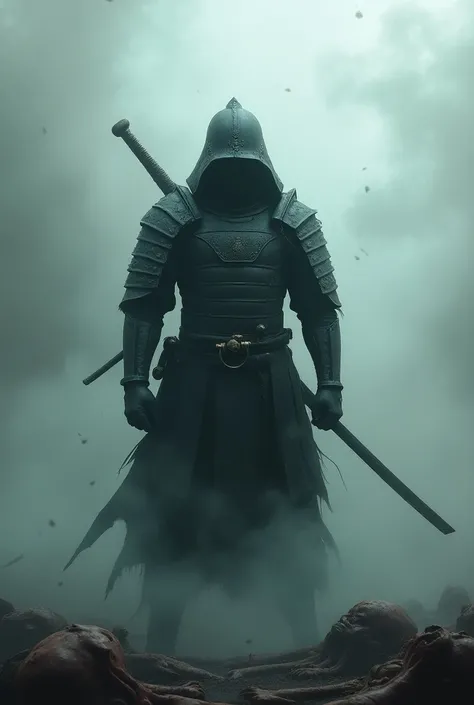 ( ,4K,8k,   High resolution   ,masterpiece:1.2),super detailed,  full body whole, they, wearing Shinobi ,  armor a dense fog of poison around, decomposing bodies around , 