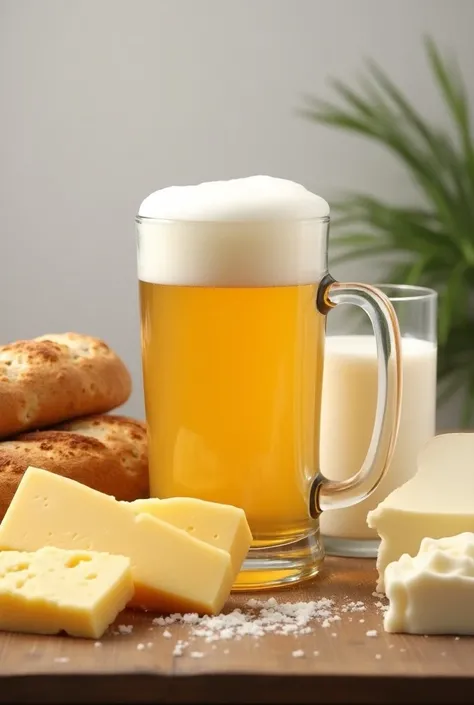 Picture of bread ,  beer and dairy products 