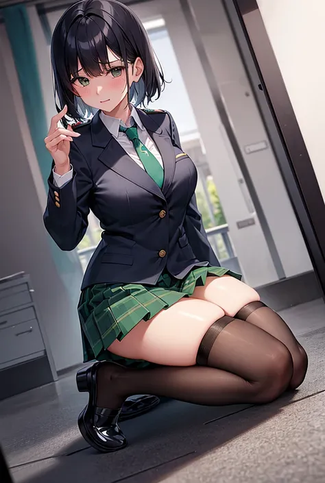 ｛wet blazer and dark green tie｝, transparent , Bondage , cute short haired high school girl wearing wet blazer and dark green tie, ｛｛｛all fours｝｝｝ , see through , ｛｛spread legs｝｝,  plaid pleated skirt ,Panty shot,｛｛｛ big breasts and erect nipples｝｝｝    ,  ...