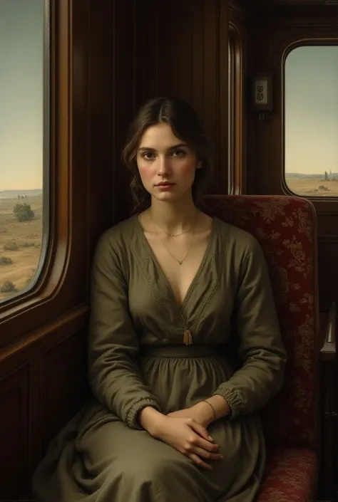  It generates a painting of a train car and a
 Lonely young woman sitting on the, Let the image look like it was painted by Leonardo da Vinci
