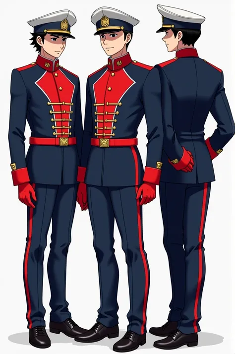 Create the uniforms for a red and midnight blue school band 