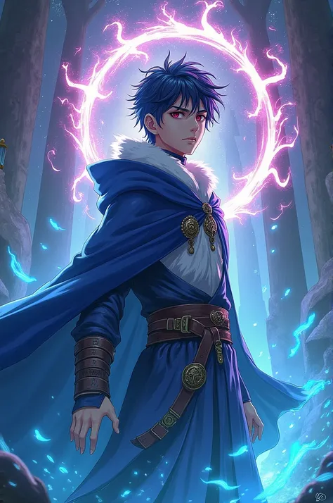 Create a 19-year-old wizard with powers of creation and destruction in anime fanart
