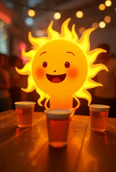 The Sun Man playing beerpong