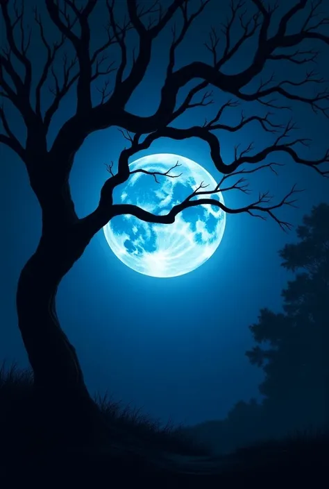 blue moon peeking behind the tree 