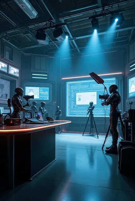 IMAGE OF A CYBERNETIC RADIO AND TELEVISION STUDIO WITH CAMERAS PRODUCTION EQUIPMENT MICROPHONES