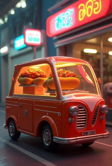 Hot Dog Express:  An image of a hot dog inside a stylized fast food cart, suggesting fast service .

