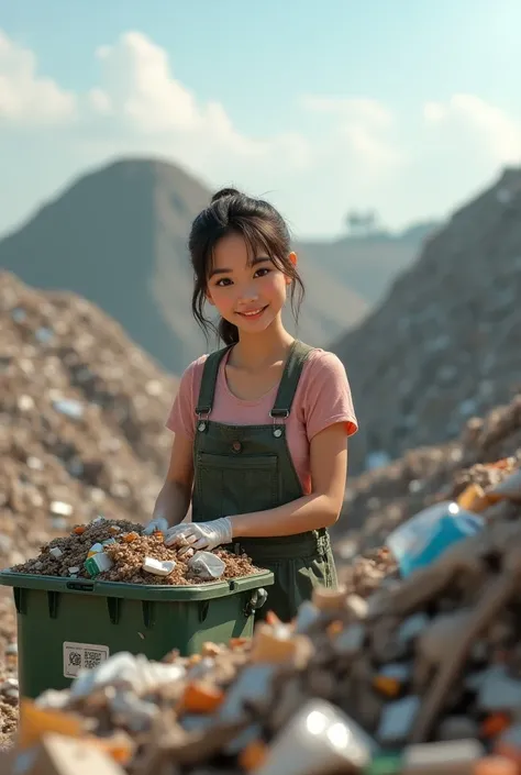 Cute woman placing garbage in the garbage dump