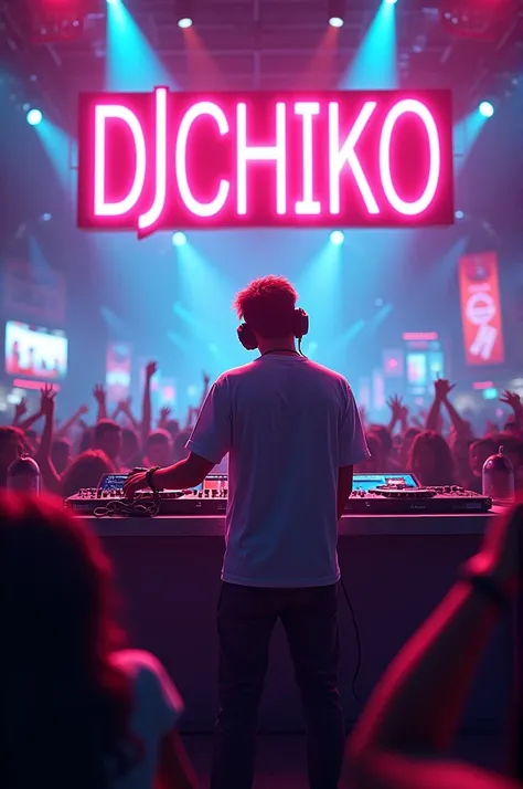 A DJ with a DJChiko sign