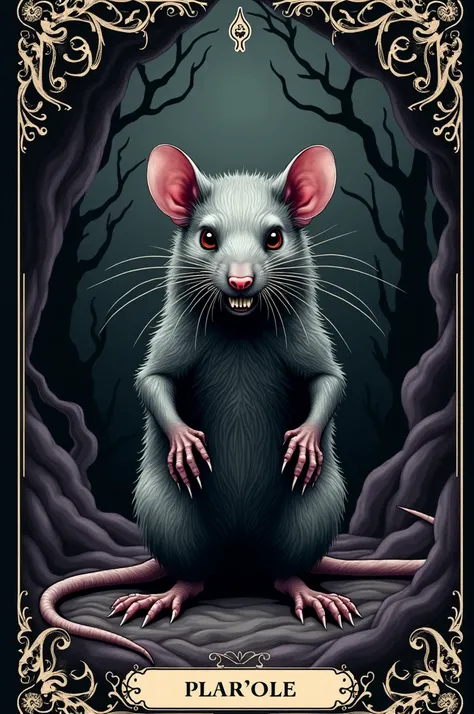 Create the Gypsy deck card  "rat",  place the meaning of the card in the lower right corner and do it with a dark style