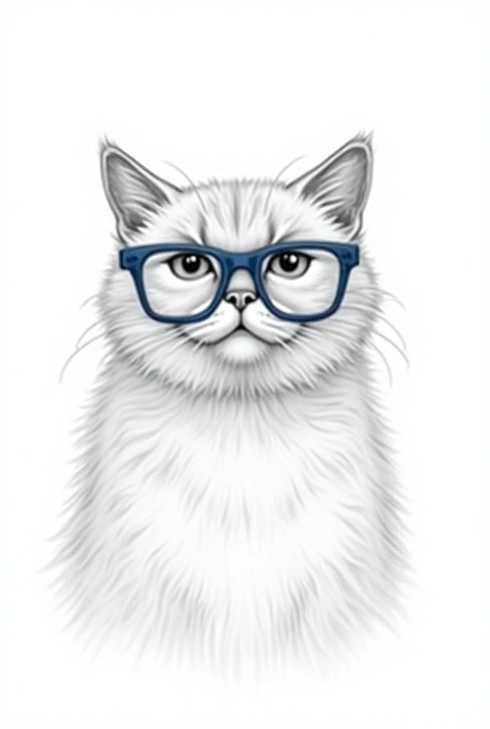 Cat with blue glasses painted in pencil on a white background. realistic 