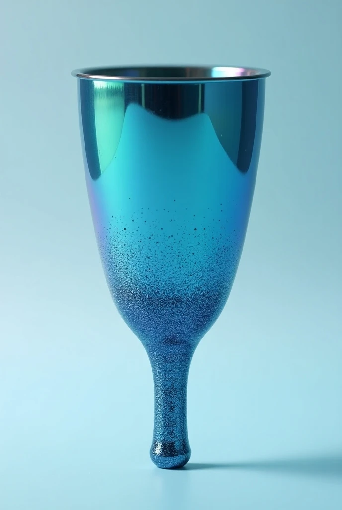 Gyn cup metallic silver with petrol blue glitter from the end of the cup to the middle