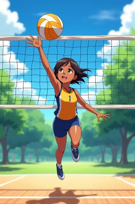 Brown girl playing volleyball straight and short hair 