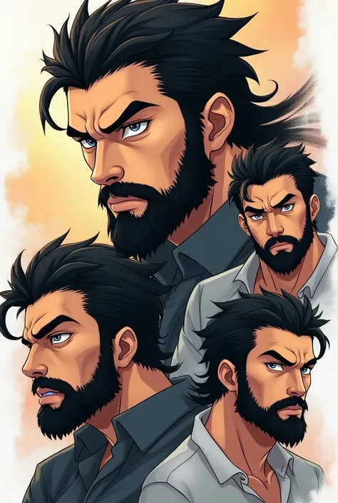 Man with beard, anime style, Various poses 