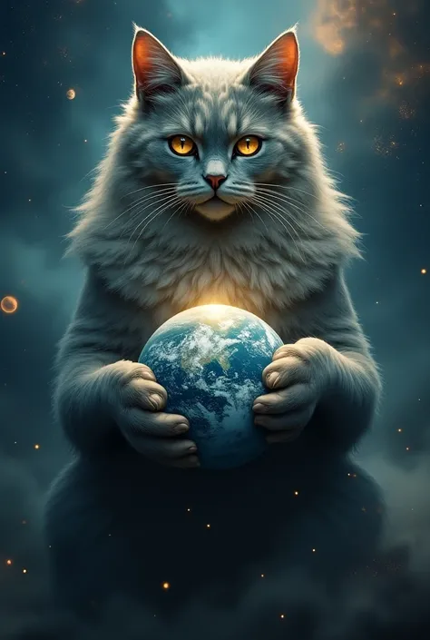 Cat holding the world