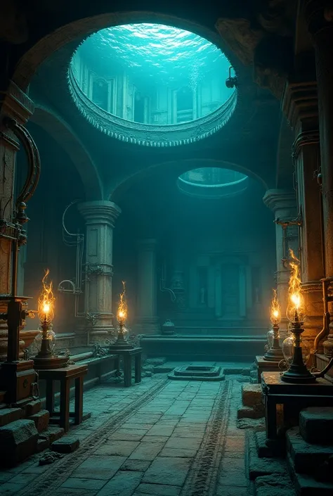 Now the inside of the underwater estate that the greedy doctor uses he uses technology alchemy and scrolls