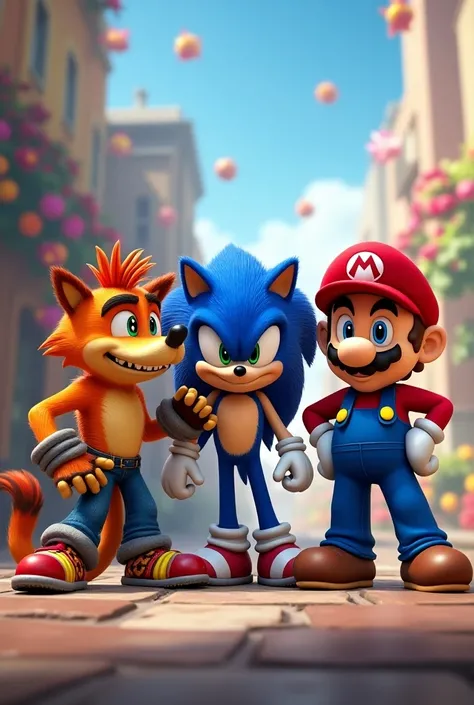 Crash Bandicoot Sonic and Super Mario together