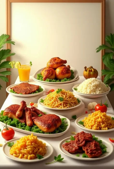 The best where of the food buffet screen a plate of baked chicken a plate of meat a plate of rice a plate of pasta a plate of salad a plate of banana