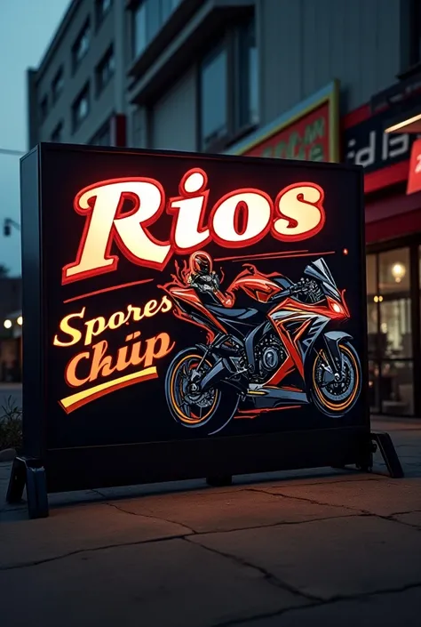 Can you make me a sign for spare parts for motorcycles that says RIOS With a sports bike 