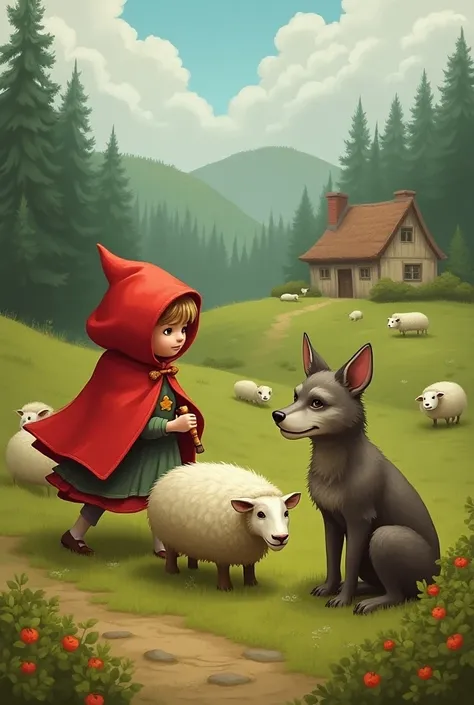 The Little Red Riding Hood stealing the hunters sheep and the wolf is a vegetarian 