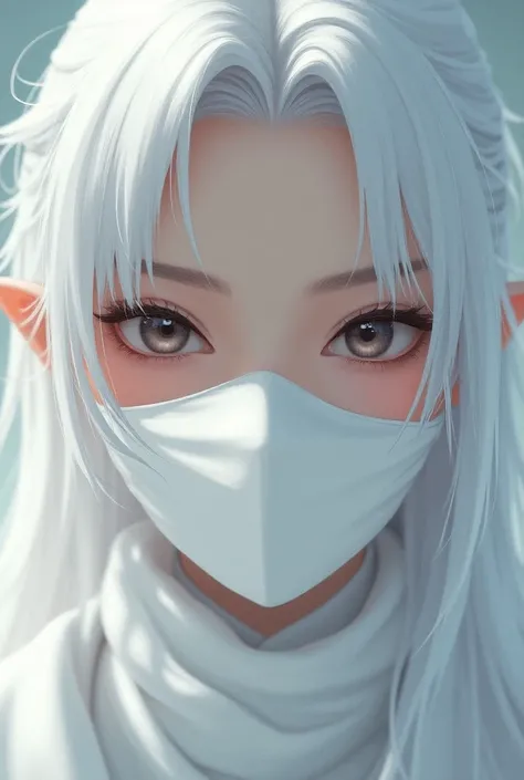 Close-up of a woman with white hair and white mask, beautiful figure painting, Guvitz, Guwiz style art, white-haired god, The J., is an epic and fine character art, stunning character art, , Wu Jun Shifan, Guwiz at Pixiv Art Station, (nsfw: 1.0)