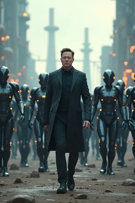 Elon musk with an army of Tesla robot 