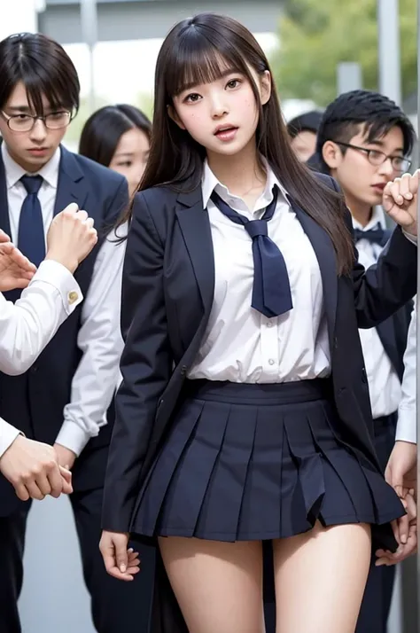  A beautiful female student with a neat, baby-faced face passes by in front of a horny male student who was ambushing them,  Surrounded by horny male students, the girls school uniform is peeled off and the panties are in full view 、Viewers look at their p...