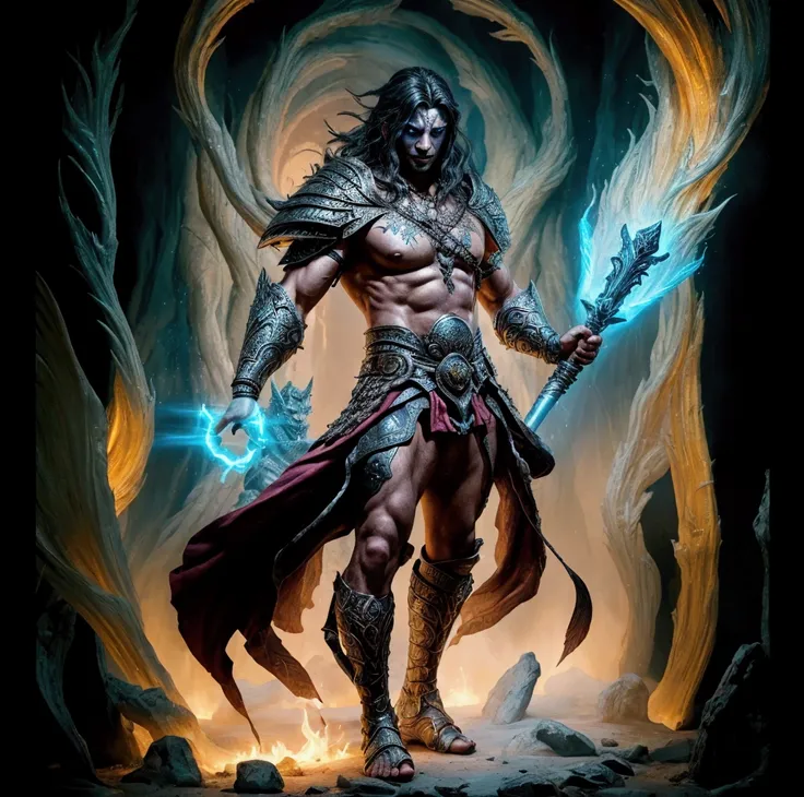 a man with a sword and a glowing sword in his hand, powerful fantasy epic legends, epic fantasy art style hd, hyperdetailed fantasy character, beautiful male god of death, epic fantasy digital art style, high quality fantasy art, raziel irl, the god hades,...