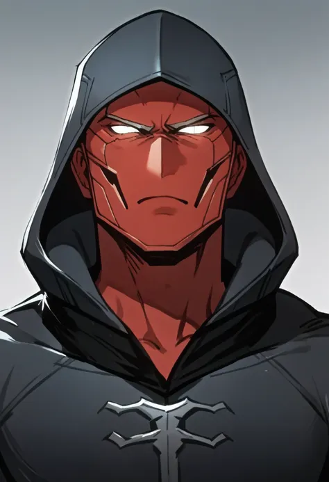 In terms of appearance, Hitmans Captain uniform would be black with red accents and a black hooded cape. He would wear a mask that would cover most of his face, with only his eyes visible through a slit-like opening. The overall appearance would be intimid...