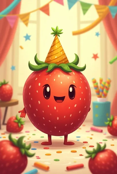 A drawing of a party strawberry