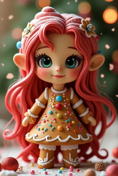  Make a very lively gingerbread cookie, That this pretty , That is feminine ,   I want it to have a lot of nice and fun decorations,  who has beautiful bitumen hair  