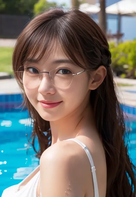 Sensual Mizuhara, smiling, sleeveless, swim
random top, hentai, sexy, long brown hair, blue eyes,white body, glassess