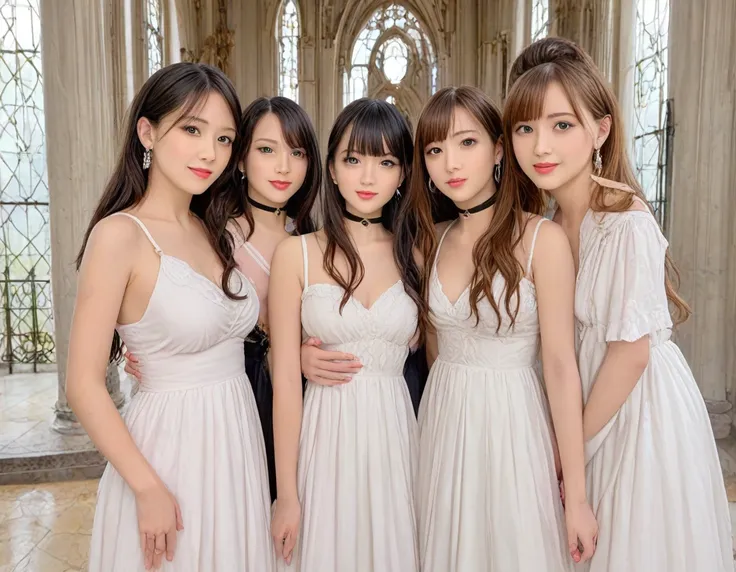 score_8up,  score_9,  best quality、masterpiece, group photo, group, ((palace of versailles、great hall ))、 a group of daughters o...