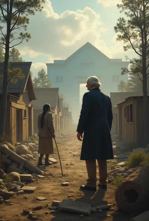 George Washington destroying Native American homes to put a walmart in their place