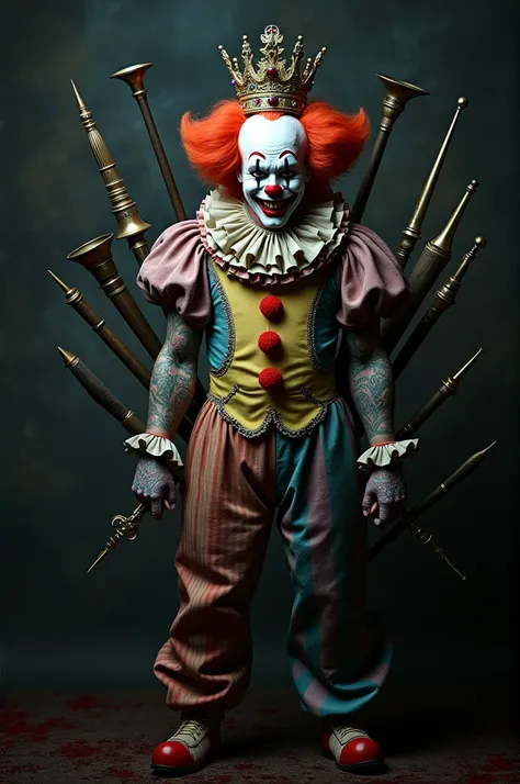 Clown with crown and weapons tatto