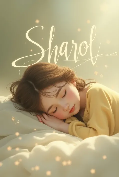 An image showing the name SHAROL and a girl sleeping with brown and light yellow hair 