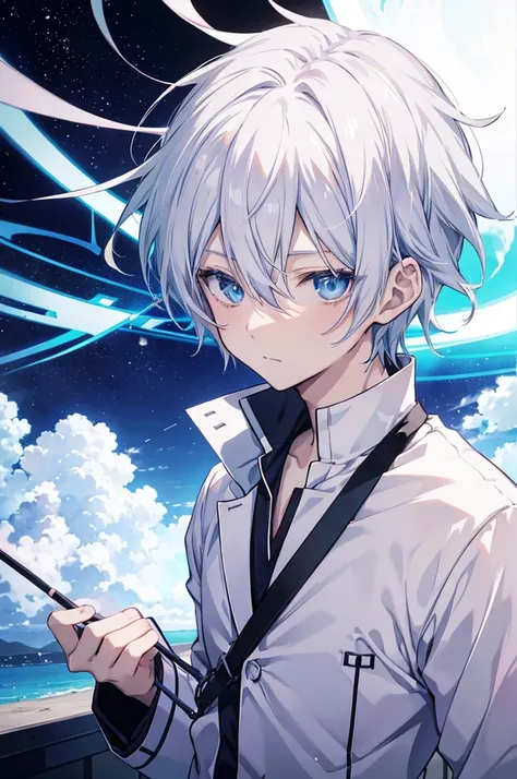 anime image of a man with blue eyes and white hair, kaworu Nagisa, Hajime Yatate, male anime character, HANDSOME ANIME MAN, Tall anime guy with blue eyes, young anime man, beautiful anime eyes, still of anime, Still from the TV anime, white haired deity, s...