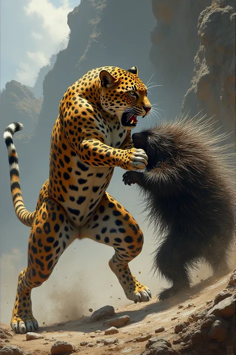 Leopardo vs puercoespin 