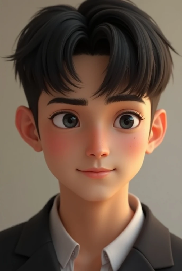  A 21 year old man with lenses black eyes short black hair, With short hair style taper fade short, short hair at the top short hair and small ears 
 Small nose without a beard dressed with formal,  small ears and cropped hair with lenses 
with lenses, wit...