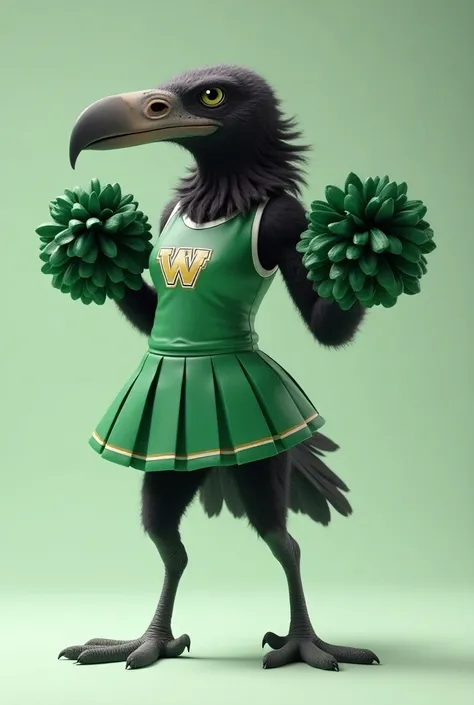 Black vulture cheerleader dressed in green 