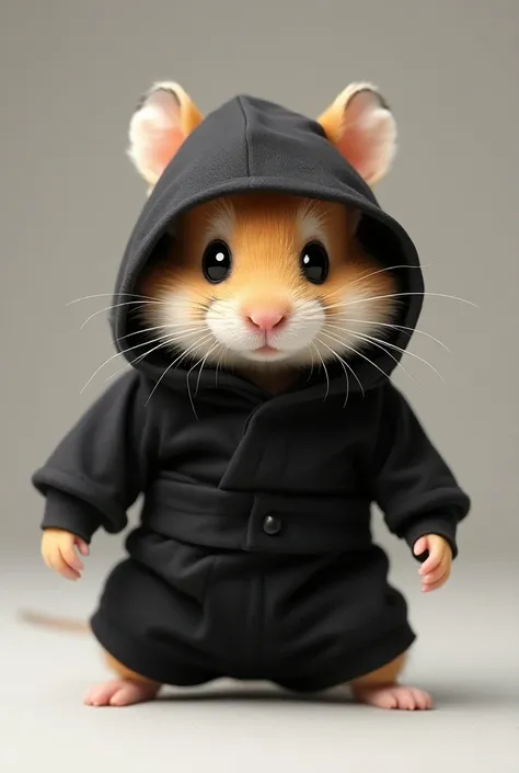 A cute, big-headed Roborovski hamster dressed as a ninja、 realistic pictures