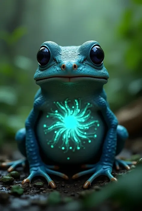 Frog that has the power to hypnotize ,  with blue hypnotic eyes and a hypnotic belly 