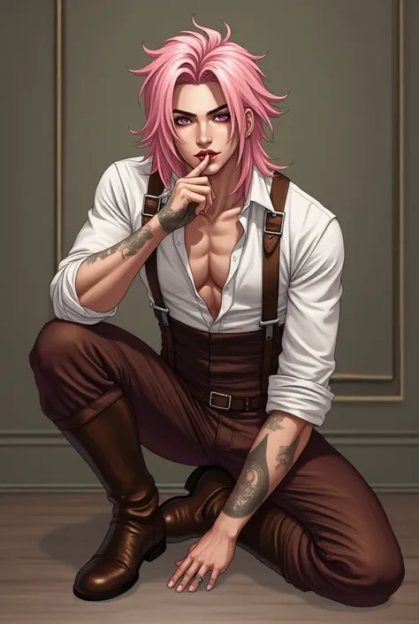 name;  Luther Manchester 
Age : 26
Gender : masculine
hair: pastel pink,  knee-length ,  the front part is only about two open locks covering your eyebrows

Face :  dark pink eyes ,  long eyelashes , thick eyebrows,  female features
Body : stomach 1.80,  h...